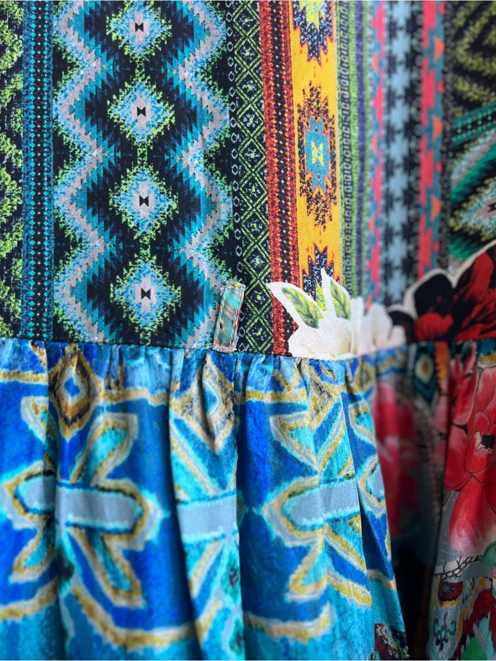 Johnny Was Nelsona Silk Teal, Green & Blue Patchwork Floral Midi Dress - Picture 8 of 11